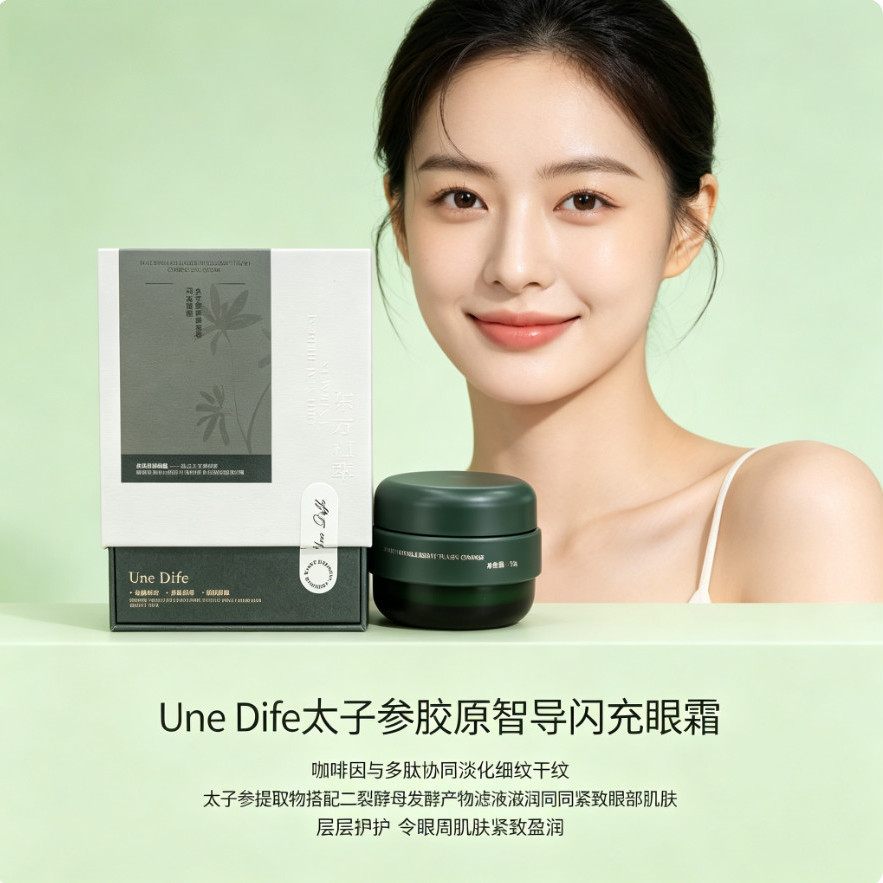 Une Diffe太子参胶原智导闪充眼霜产品展示