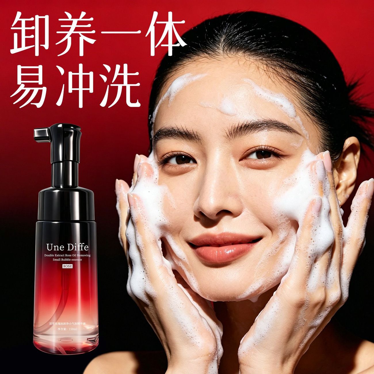 Une Diffe双萃玫瑰油卸净小气泡精华套装产品展示